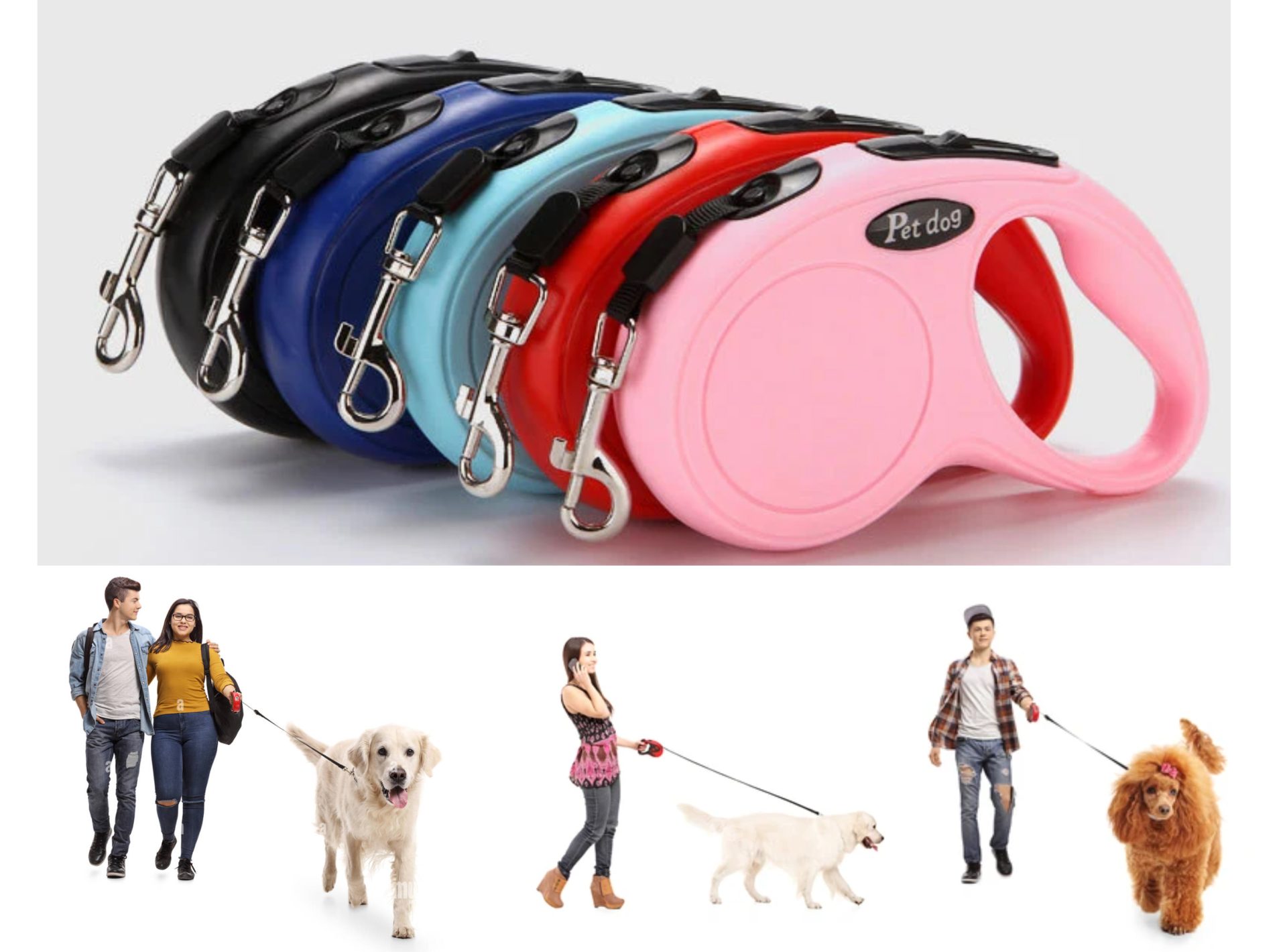 CORREA CON CUERDA RETRÁCTIL, TRACCIÓN AUTOMÁTICA AJUSTABLE, PARA MASCOTAS MEDIANAS Y GRANDES TAMAÑO DE LARGO 5 Mts. - Imagen 3