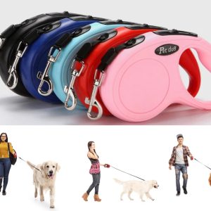 CORREA CON CUERDA RETRÁCTIL, TRACCIÓN AUTOMÁTICA AJUSTABLE, PARA MASCOTAS MEDIANAS Y GRANDES TAMAÑO DE LARGO 5 Mts.