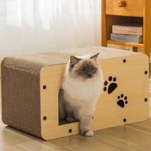 CASA DE ECOLOGICA DE MADERA CON TRIPLE RASCADOR PARA GATOS
