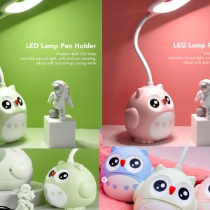 LAMPARA PORTALAPICES DISEÑO DE BUHO LUZ LEDS USB RECARGABLE
