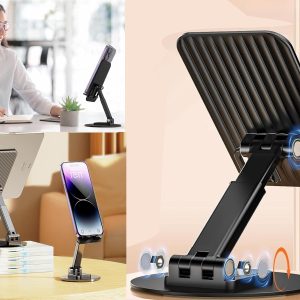 SOPORTE PARA TABLET Y SMARTPHONE CON BASE DE METAL AJUSTABLE ROTACIÓN DE 360° GRADOS IDEAL PARA SOBREMESA