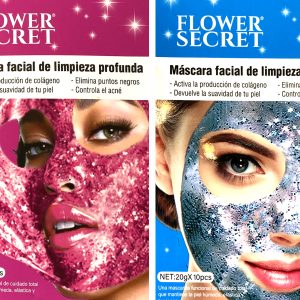 MÁSCARA FACIAL GLITTER STAR GLOW AZUL - ROSA DE HIDRATA SUAVIZA FLOWER SECRET