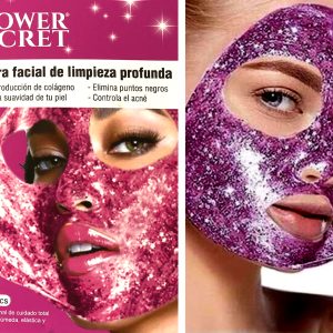 MÁSCARA FACIAL GLITTER STAR GLOW AZUL - ROSA DE HIDRATA SUAVIZA FLOWER SECRET
