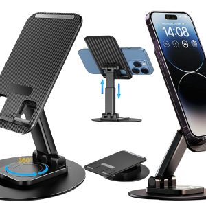 SOPORTE PARA TABLET Y SMARTPHONE CON BASE DE METAL AJUSTABLE ROTACIÓN DE 360° GRADOS IDEAL PARA SOBREMESA