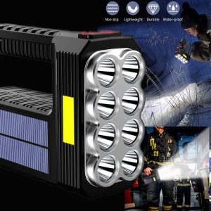LINTERNA LED ULTRA POTENTE, CON DINAMO SOLAR RECARGABLE Y USB, ES ULTRABRILLANTE Y RESITENTE AL AGUA