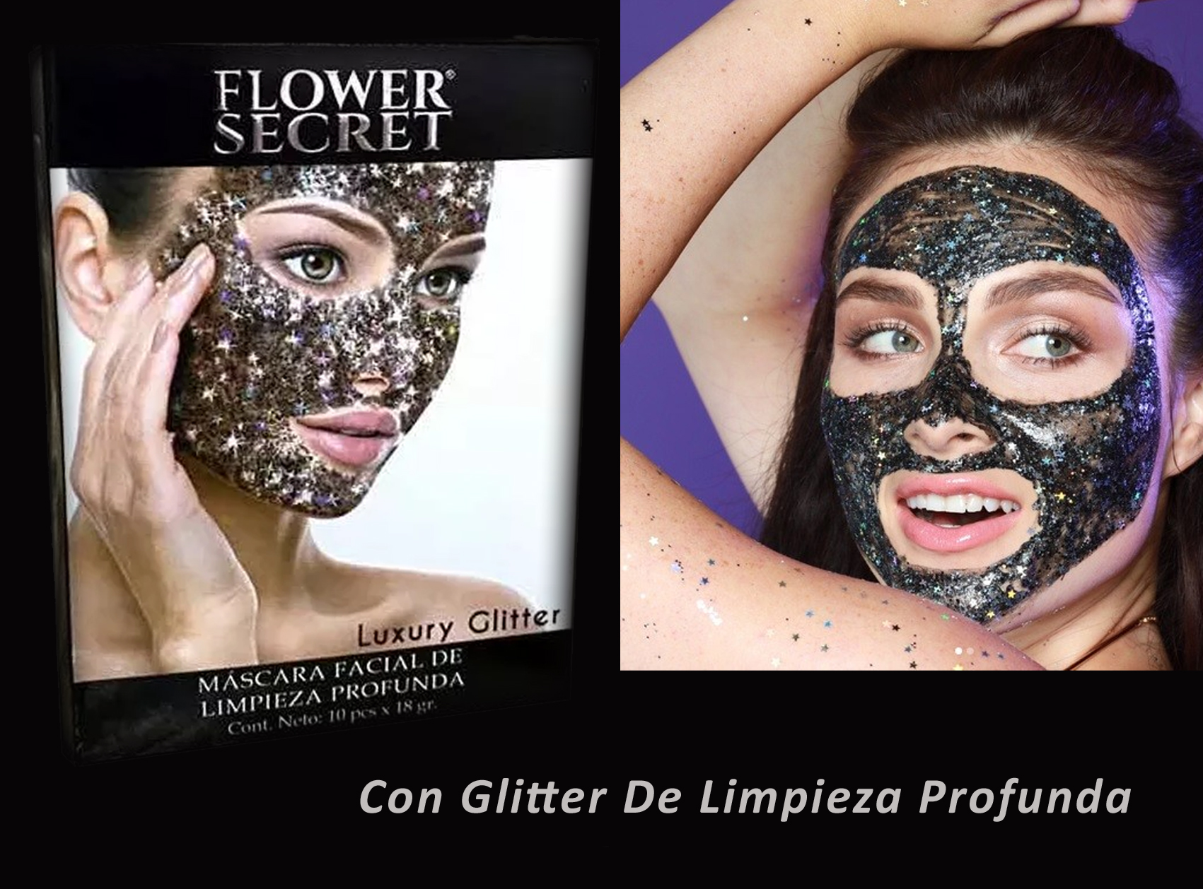 MASCARA FACIAL GLITTER DE LIMPIEZA PROFUNDA FLOWER SECRET - Imagen 2