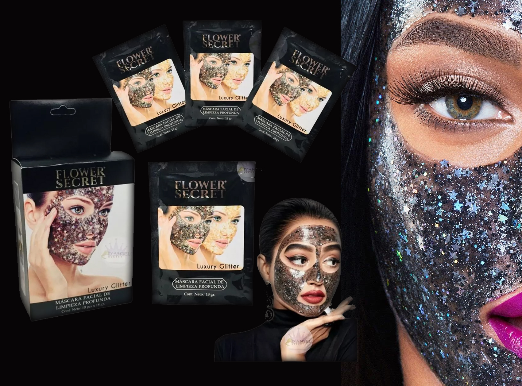 MASCARA FACIAL GLITTER DE LIMPIEZA PROFUNDA FLOWER SECRET - Imagen 3