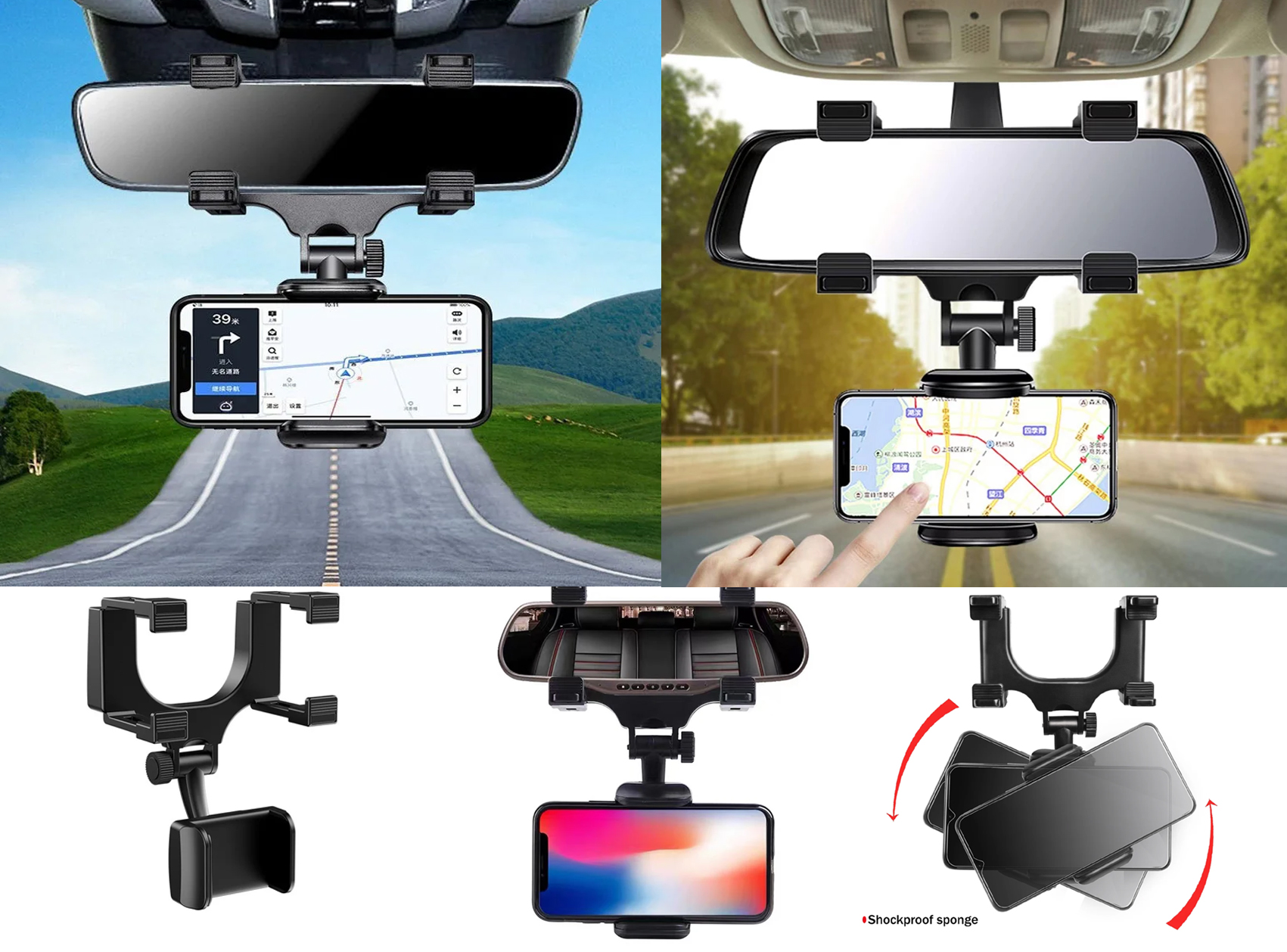 SOPORTE CELULAR ESPEJO RETROVISOR ROTATORIO 360°