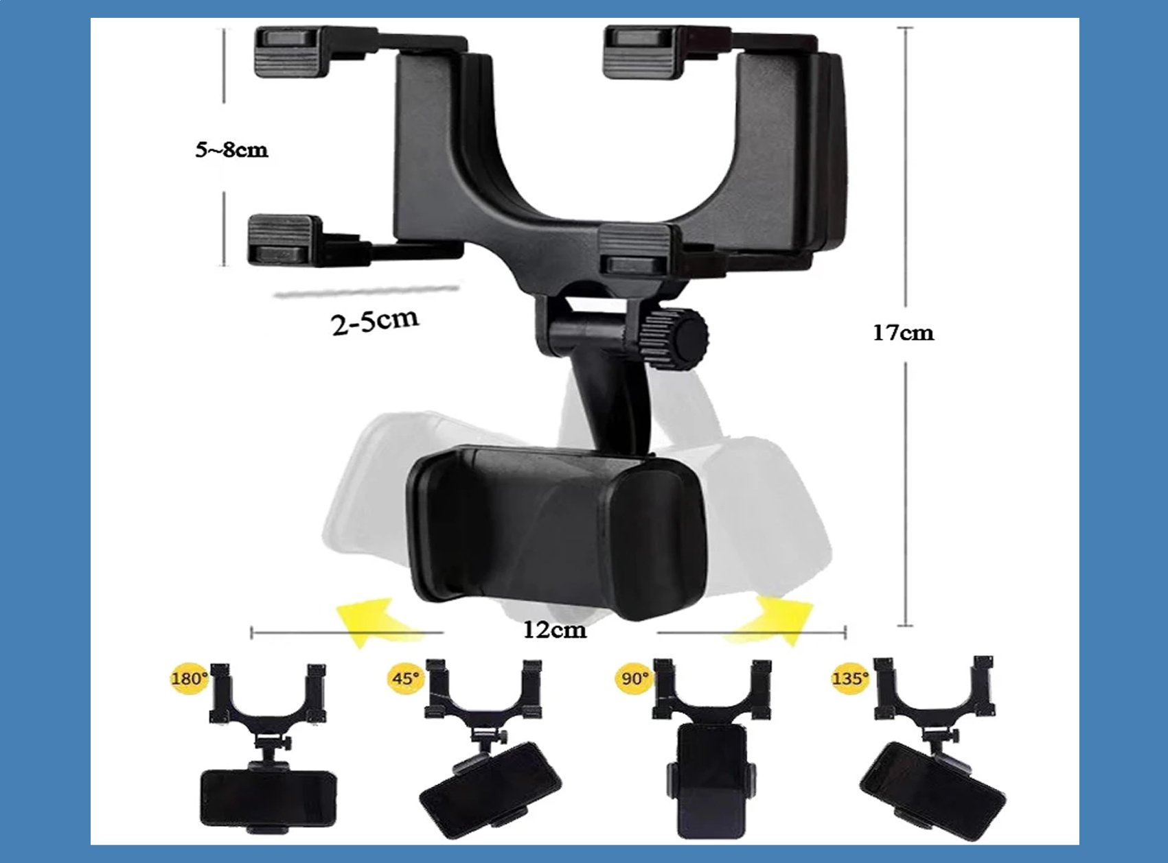 SOPORTE CELULAR ESPEJO RETROVISOR ROTATORIO 360° - Imagen 5